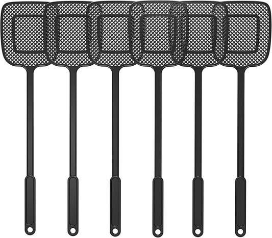MR.SIGA Heavy Duty Long Handle Fly Swatter, Black, 6 Pack