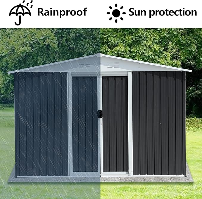 Ball & Cast 8x6 FT Outdoor Storage Shed, Metal Garden Sheds with Punched Vents and Sliding Door, Clearance Tool House with Aluminum Frames for Backyard Patio,Grey