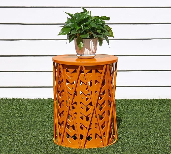 HFHOME Set of 3 Metal Side End Tables Nightstand, Nesting Round Coffee Table for Indoor Outdoor, Heavy Duty Metal Plant Stand Living Room Garden Stool - Orange
