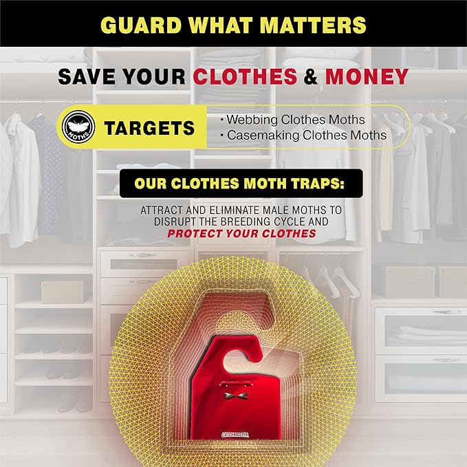 Catchmaster Clothes Moth Traps with Premium PheroGuard Technology – XL, Extra-Strength Glue – Odorless, Kids and Pet Safe – Traps & Eliminates Moths – Protects Clothes, Closets and Wardrobes – 6-Pack