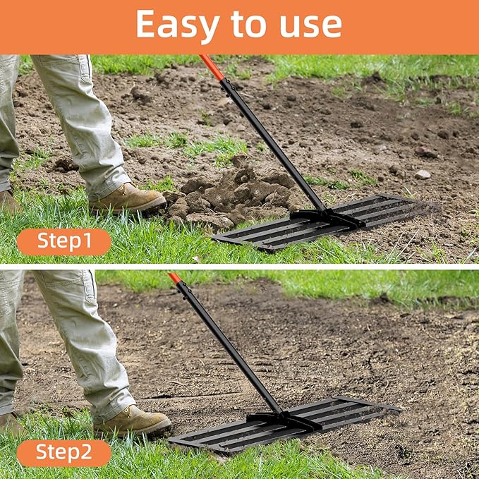 Lawn Leveling Rake 30"x10", Heavy-Duty Stainless Steel Yard Leveling Rake, Professional Soil Leveling Tool for Pastures, Golf Lawns, Gardens, Yards (Black)