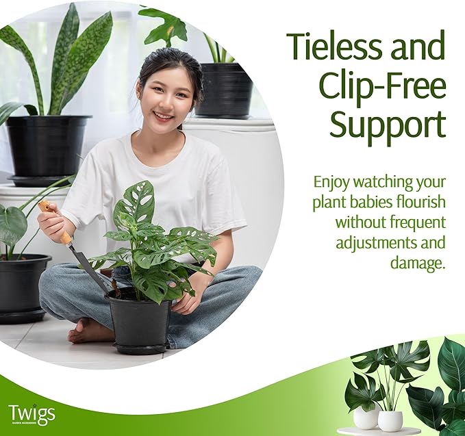 Twigs - Monstera Plant Support Stakes for Indoor & Outdoor Plants, Gardening Supplies, Garden Accessories, Trellis, Moss Pole, & Ring Alternative - Monstera (Dark Green), 10 Pack, 12" L, Mini Twigs