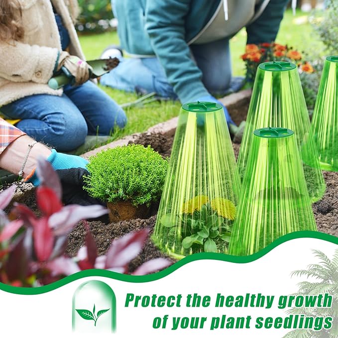 UQM 20 Pack Garden Cloches for Plants, Reusable Bell Plant Protector with Rotary Vent Cover, Garden Protection from Animals Snails Birds Chickens Insect, 9.18" H X 7.56" D (Green)