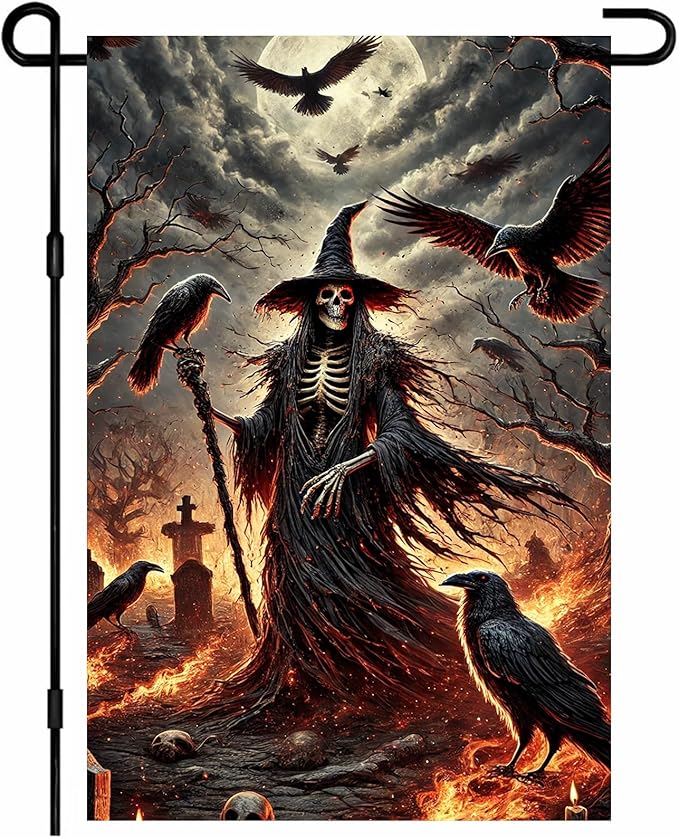 IVN Halloween Garden flag witch crows raven dark scene design outdoor yard patio spooky holiday decor backdrop seasonal festive display 12x18 inch polyester For Girls or boys gifts Gardens Flags