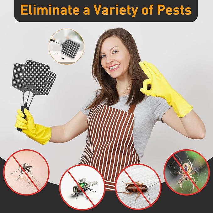 Telescopic Fly Swatter 3 Pack, Premium Plastic Fly Swatter, Flyswatters Heavy Duty, Stainless Steel Handle（Black）