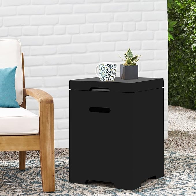 ECOTOUGE Propane Tank Cover Table, 15.5inch for Fire Table,Outdoor Cylinder Hideaway Table for Gas Fire Pit and Gas Griddle,Outdoor Side Table for Fire Pit, Black