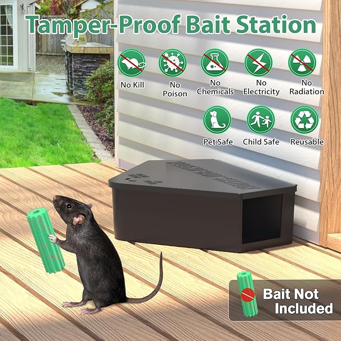 Rat Station Box with Keys, 2 Pack Rodent Station Keeps Rats Away, Keeps Children and Pets Safe, Key Unlocking, Reusable & Long-Lasting, Indoor & Outdoor