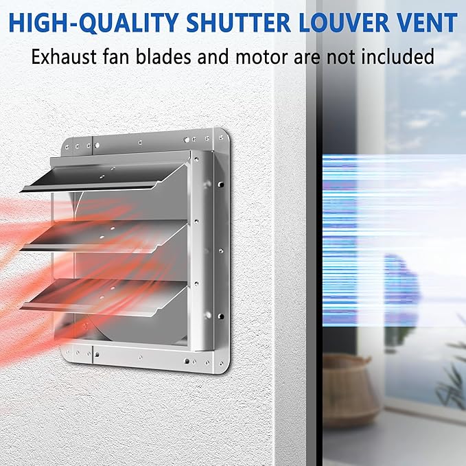 14 Inch Galvanized Shutter Exhaust Louver Vent, Automatic Gravity Shutter Louver Vent for Home Attics, Workshops, Barn, Greenhouse (Motor&Blades are not Included)