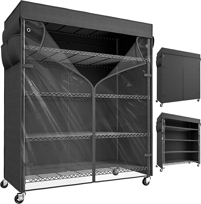 REIBII 45''W Storage Shelves Waterproof Metal Shelving Cover Dustproof Wire Shelving Unit Covers Garage Storage Rack Wire Shelf for Kitchen Pantry Office College, 45Wx17.72Dx72.83H