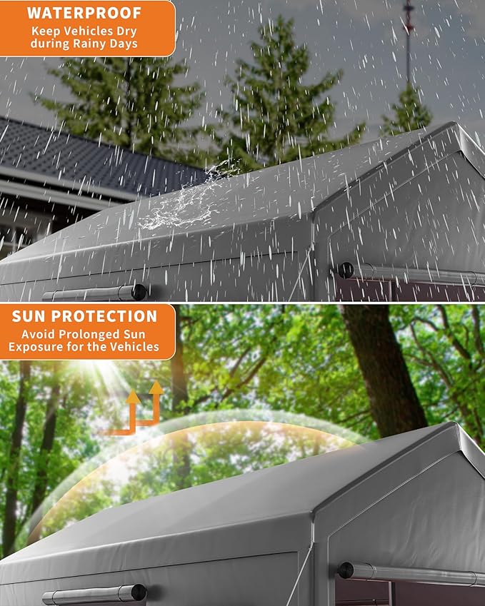 10 X 20FT Heavy Duty Carport, Portable Garage with Roll-Up Windows,Removable Sidewalls & Doors, Outdoor Tent Garage for Car,Truck,Boat