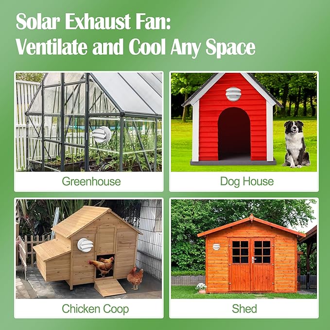Solar Fan for Chicken Coop with Battery and Adjustable Thermostat, Solar Powered Fan with 12W Bifacial Solar Panel & 4" Exhaust Fan Accessories with Anti-backflow Valve