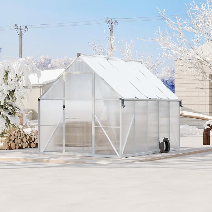 8'X10' Aluminum-Framed Polycarbonate Greenhouse, Heavy Duty Polycarbonate Greenhouse with Quick Setup Structure and Roof Vent, Large Enhanced Aluminum Greenhouses Kit for Outdoors