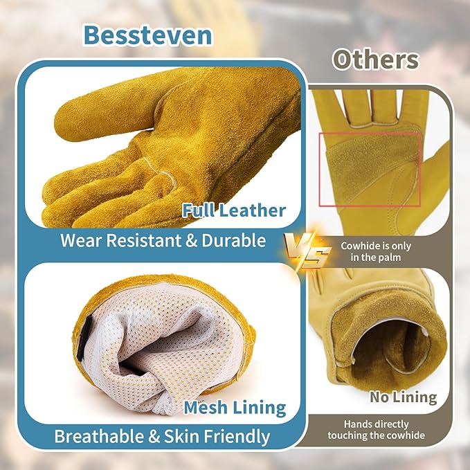 Gardening Work Gloves Leather: Garden Men Women Thorn Proof Cowhide Gardening Gloves for Heavy Duty Yard Work