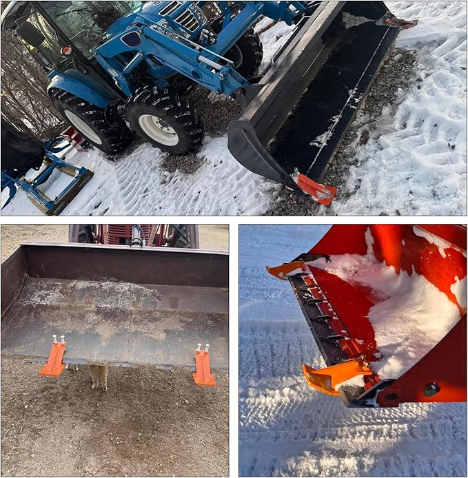 Tractor Bucket Protector, EBESTTECH 2 PCS Bucket Edge Anti-Skid Device Ski Edge Protector Double Hexagon Lock Nuts and Bolts,for Snow Leaves Removal Spreading Gravel,Orange