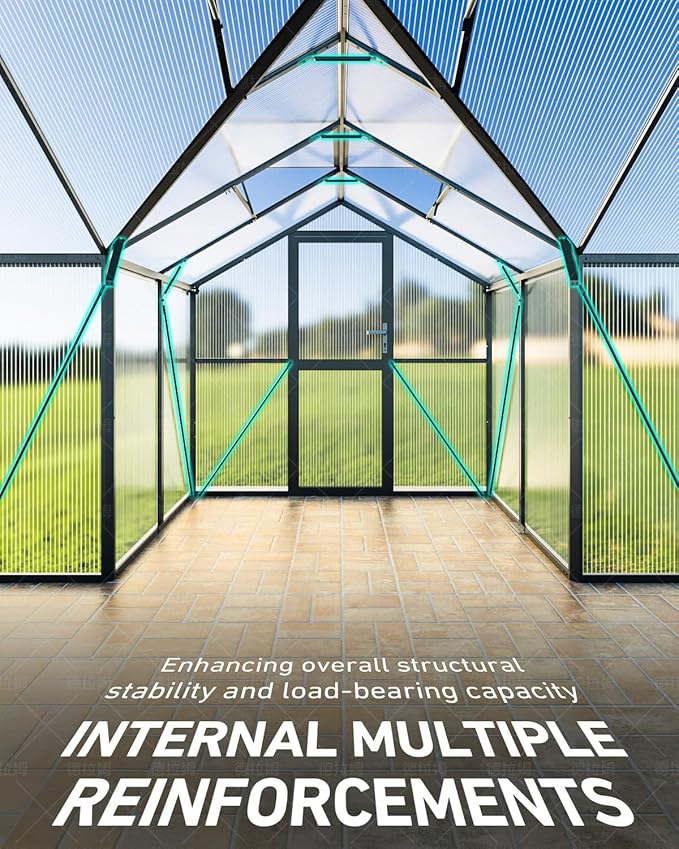 12×12FT Green Houses for Outside, Large Walk-in Greenhouses for Outdoors and Winter Garden Planting, Enhanced Aluminum Greenhouse Kit Withstands Strong Wind to Protect Vegetables or Plants