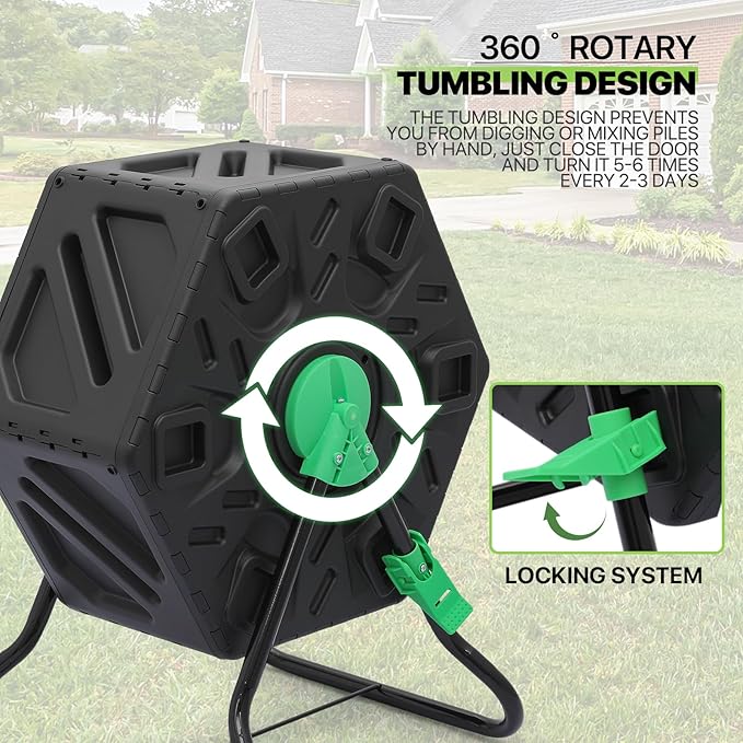 Magshion 1 x 17 Gal Outside Chamber Compost Tumbler from BPA Free Material, Outdoor All-Season Fast-Working High Volume Composter Tumbling Bin, Sliding Door
