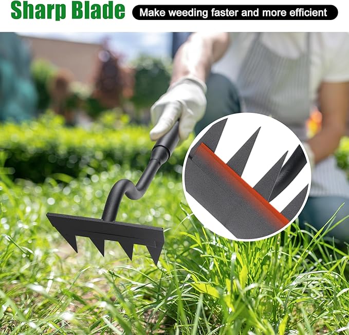 Weed Puller Tool, Garden Weeding Rake Tools with Detachable Long Handle, 56 inch Weed Remover Gardening Hand Tool for Lawn, Yard, atio and Backyard (4 Tines)