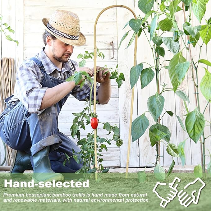 Natural U-Hoops Bamboo Plants Trellis 4Ft, Garden Trellis U-Shape for Climbing Plants, Garden Arch Support for Potted Plants, Vines, Ivy Climbing Plants, Flowers-3 Pack