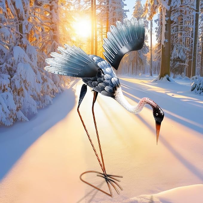 MUMTOP Crane Garden Statues for Outside, Blue Heron Garden Sculpture Statue, 25 Inch Large Bird Yard Art for Backyard Pond Patio Porch Decoration