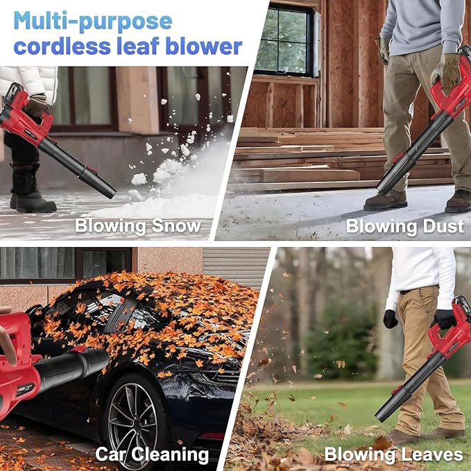 Leaf Blower Cordless with 2 x 4.0Ah Battery and Charger, 160MPH/580CFM High Power Lightweight Handheld Electric Leaf Blowers with 2 Extended Tubes for Lawn,Yard Garden, Leaves, Dust, Snow Care (Red)
