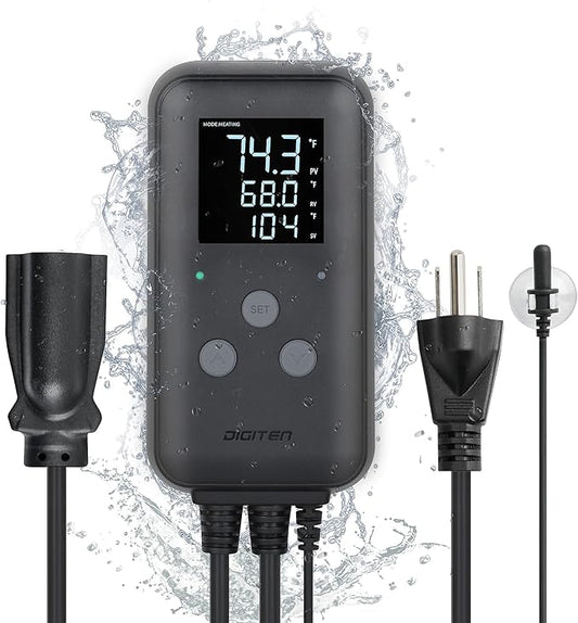 DIGITEN Waterproof Temperature Controller DTC310 Digital Temperature Controller Aquarium Temperature Controller Greenhouse Thermostat for Heater 10A Outdoor Heat Mat Thermostat Controller for Seedling