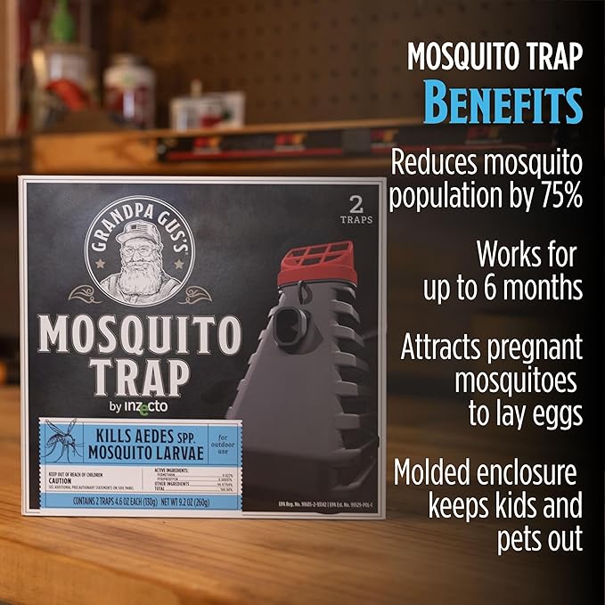 Grandpa Gus’s Mosquito Trap - Effective Long Term Outdoor Mosquito Control Killer Trap, Eco Friendly Insect Prevention for Patios and Gardens (Pack of 2)
