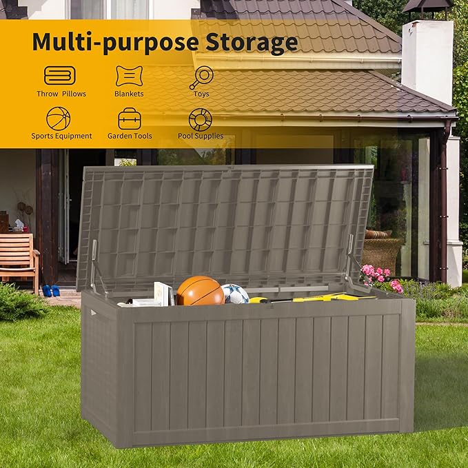 270GAL Extra - Large Brown Outdoor Deck Box with Lock Hole - Waterproof, SGS - Tested UV Resistance, Massive Storage for Lawn Mowers, Camping Gear, and More, Effortless Setup