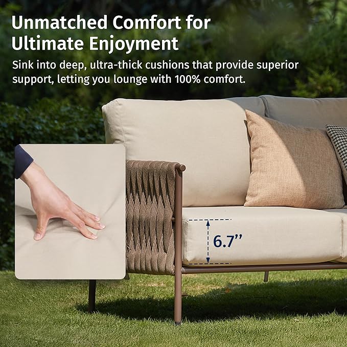 EAST OAK 5-Piece Patio Furniture Set | Life Chatter 5-Seat Outdoor Furniture | Deep Seating & Two Coffee Tables | Waterproof Extra-Thick Cushions | Porch, Balcony & Backyard | Apricot