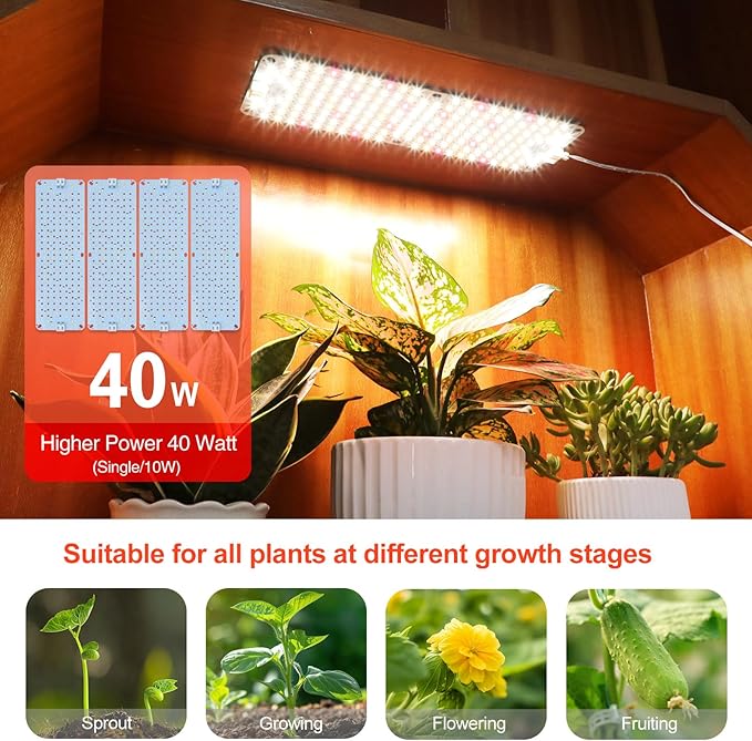 FECiDA 4Pack Grow Lights for Seed Starting, 2025 40W Flat Grow Light Panels for Shelves, Under Cabinet/Counter, Greenhouse, Indoor Plants, 4,8,12 Hr Timer, Free Linking