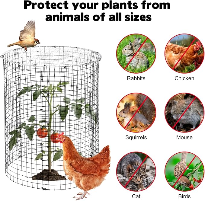 30 Pcs 24'' x 12'' Large Wire Plant Protector from Animals With Metal Cover, 10 Pack Metal Plant Cage Chicken Wire Cloche with 10Pcs Metal Covers to Keep Animals Out, Garden Protection Bunny Barricade