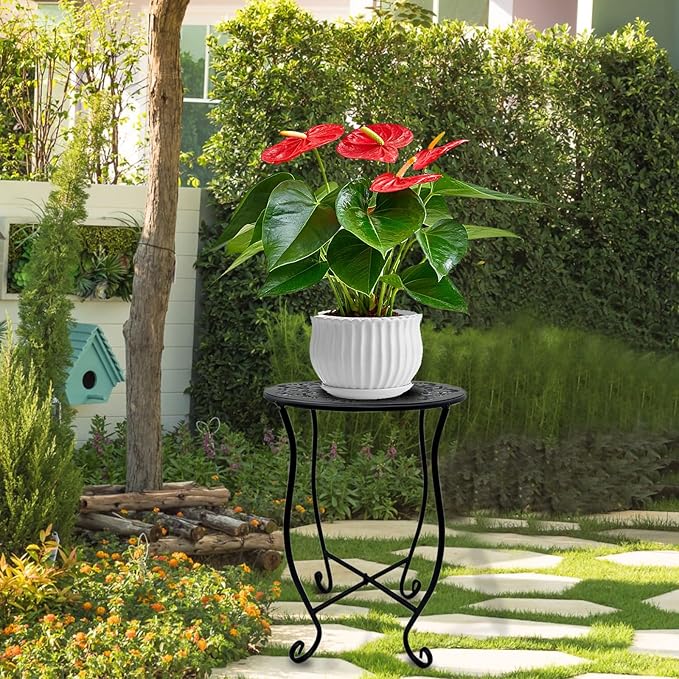 2pcs Plant Stand for Flower Pot Rack,Round Black Metal Plant Stand Indoor, Decorative Black Flower Pot Stand Plant Table, Rustproof Potted Holder Outdoor Plant Stands for Home Garden(1 large