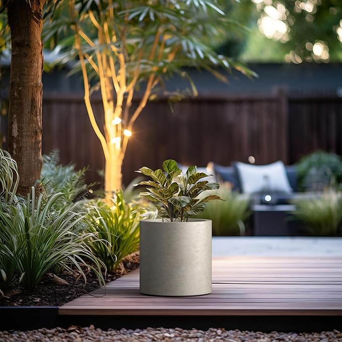 Kante 12.6" Dia Round Concrete Planter, Modern Style Large Cylindrical Plant Pot with Drainage Hole and Rubber Plug for Indoor Outdoor Patio, Weathered Concrete