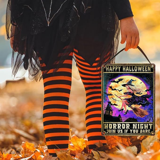 Halloween Spooky Witch Vintage Sign Witchy Bat Halloween Metal Tin Sign for Home Bar Kitchen Hotel Dining Room Coffee 12x16inch