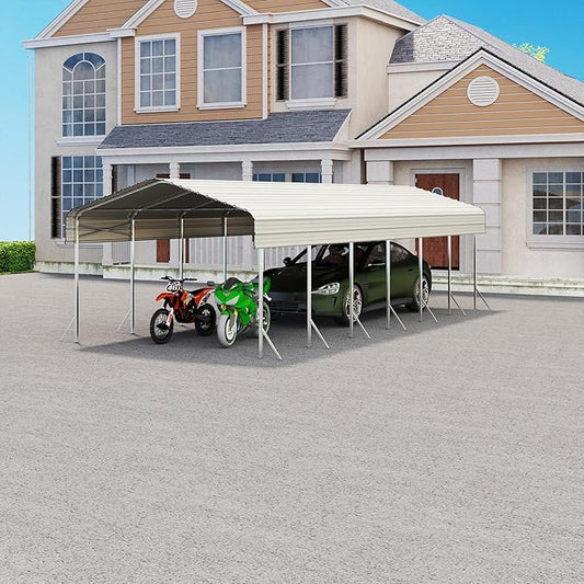 14x30 Carport, Heavy Duty Metal Car Port, All-Weather Protection, Easy Assembly for Cars, Trucks, Boats, Tractors, and Outdoor Storage, White