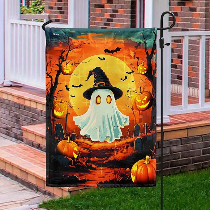 FLAGWIX Halloween Decorations Outdoor Flag - Boo Flags for Outside 11.5"x17.5" - Outdoor Halloween Ghost decorationsfor for Yard Garden Porch, Holiday Gifts for Women Men