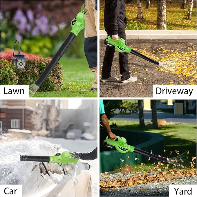 Leaf Blower Cordless, 20V Electric Cordless Leaf Blower with 4000mAh Battery and Charger, 2 Speed Modes, Lightweight Battery Powered Leaf Blowers for Lawn Care, Patio, Blowing Leaves and Snow