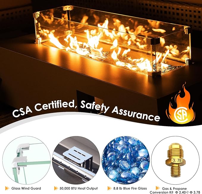 NICESOUL 42'' Outdoor Rectangle Fire Pit Table, Modern Low Profile Patio Firepits with Tank Table, 50,000 BTU Firepit Table for Outside, Exterior, Porch, Backyard or Garden, No Assembly, Grayish white