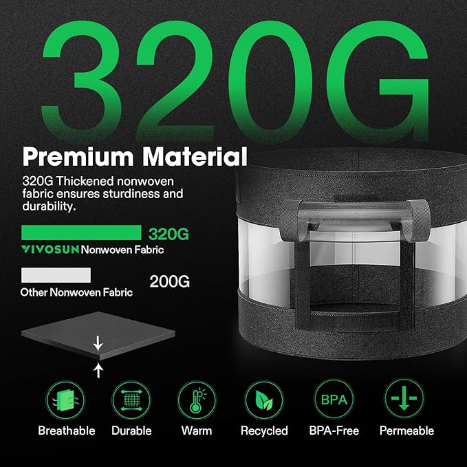 VIVOSUN 5-Pack 7 Gallon Visible Potato Grow Bags, Thick Fabric Potato Pots with 360° Visibility & Harvest Window, Potato Growing Containers Potato Planter Potato Planter for Growing Potatoes, Black