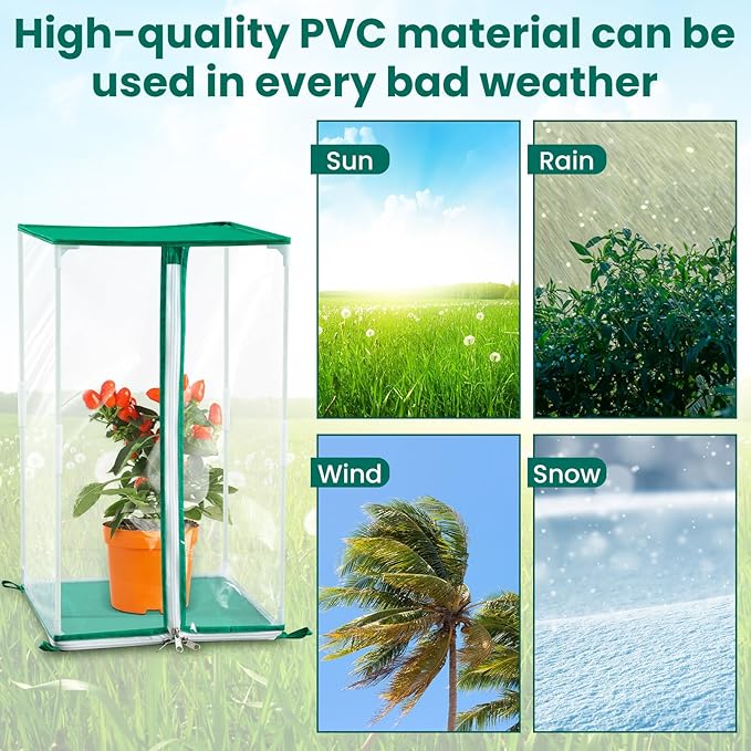 Nuanchu 1 Pc Mini Greenhouse PVC Portable Greenhouse 11.8 x 11.8 x 19.7 Inch with Ground Nails Mini Indoor Outdoor Warm House for Gardening Plants Flowers
