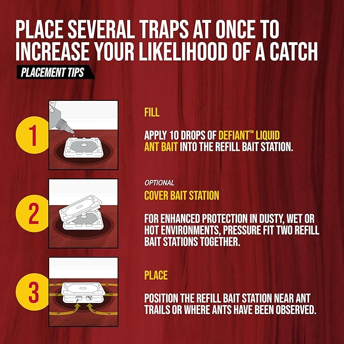 Catchmaster DEFIANT Premium Liquid Ant Killer, 1-Year Supply, Kills the Queen and Colony, No Mess Precision Bottle, Reusable Ant Traps Indoor & Outdoor, Pest Control Traps, Made in USA