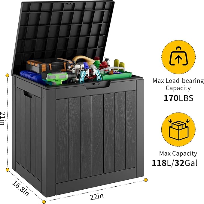 32 Gallon Resin Outdoor Storage Box 2 Pack Waterproof Deck Box for Patio Cushions, Garden Tools, Pool Accessories,Backyard Storage Bin,Black