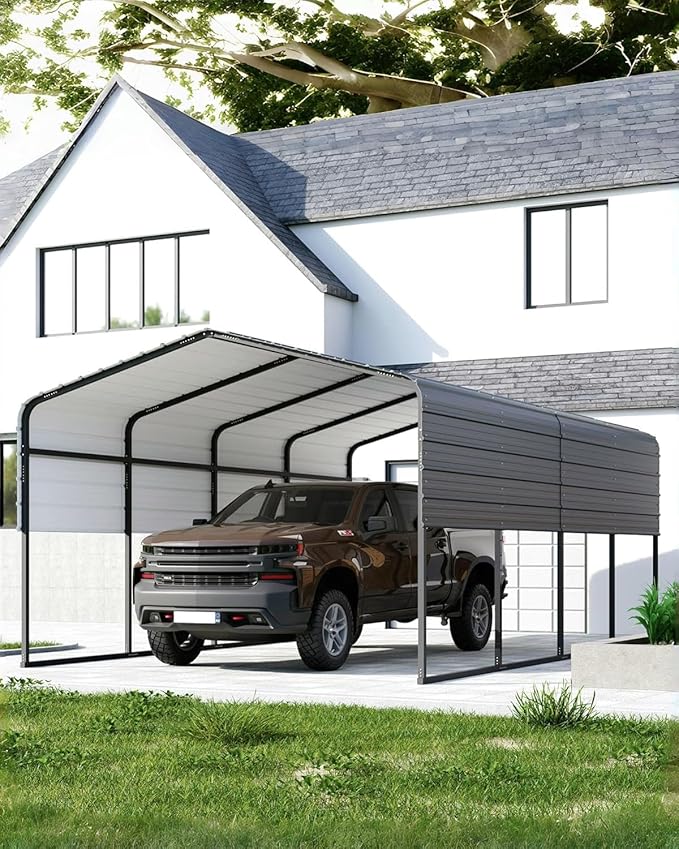 Metal Carport, Carport with Reinforced Base and Galvanized Steel Roof, Heavy Duty Garage Car Shelter Shade, Outdoor Car Port Canopy for SUV, Truck, Boats, 13x21 FT