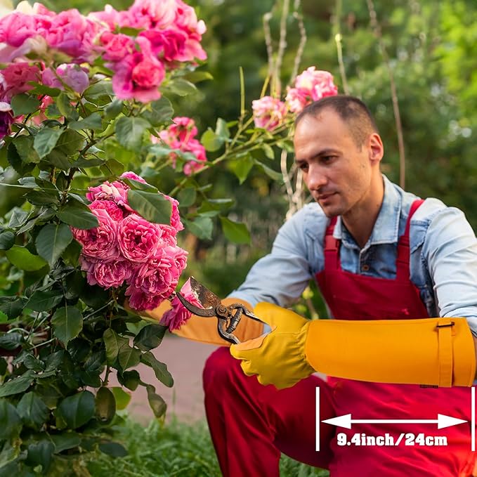 Long-Gardening-Gloves for Women/Men - Thorn Proof Rose Pruning Gloves Heavy Duty Gauntlet-L