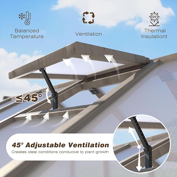 VEIKOU 8’x12’ Greenhouses for Outdoors, Walk-in Wood Greenhouse with Cedar Frame & Adjustable Vent, Garden Green House with 6MM Thick Polycarbonate Panel for Outside, Backyard, Light Brown Mocha