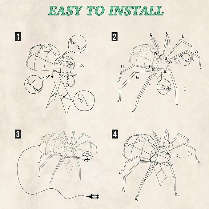 【1 Piece】 4.6Ft Giant Spider Halloween Decorations Outdoor 55" Light Up Spider with 90 LED Lights for Front Yard, Porch, Garden, Lawn, Halloween Party (Green)