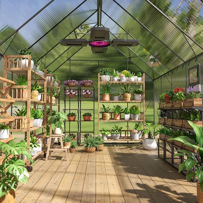 6x12 FT Greenhouses for Outdoors,Heavy Duty Polycarbonate Greenhouse,Lockable Walk-in Green House Sunroom w/ Adjustable Vent Window,Plant Grow Lights for Garden Plants Backyard Patio