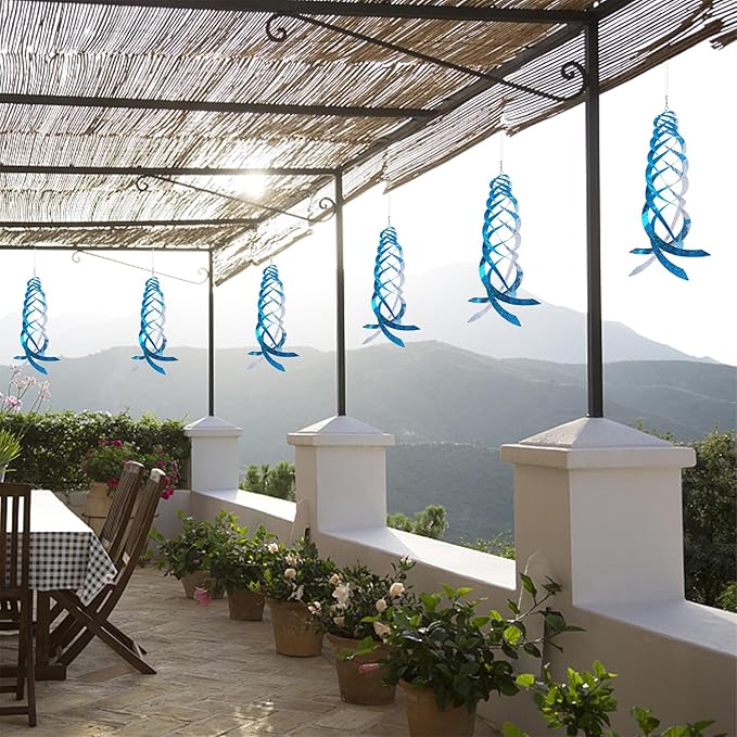 Hausse Bird Repellent Spiral Reflectors Blue Mylar Spinner, Hanging Reflective Bird Deterrent Device, Garden Decorative Scare Birds Away, Like Woodpeckers, Pigeons and Geese, 3 Pack