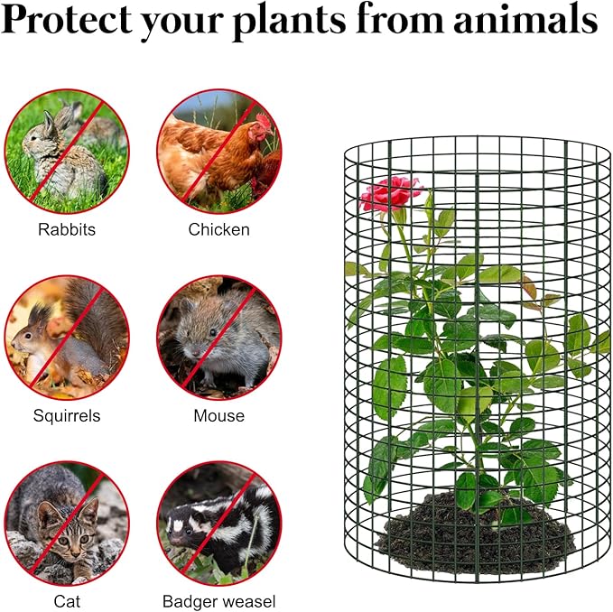6 Pack 18'' x 12'' Large Wire Plant Protector from Animals, 18 Pcs Metal Plant Cage Chicken Wire Cloche with Ground Stakes and Nylon Tie to Keep Animals Out, Garden Protection Bunny Barricade