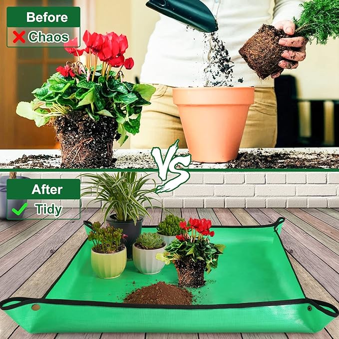 Repotting Mat for Indoor Plant Transplanting and Mess Control 27"x 27" Thickened Waterproof Potting Tray Foldable Succulent Potting Mat Portable Gardening Mat Garden Gifts for Women & Men