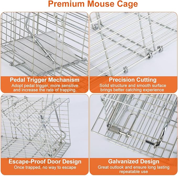 Humane Rat Trap, Foldable Metal Mouse Cage Traps and Other Small Live Animals Cage, Easy to Catch and Release, Work for Indoor Outdoor